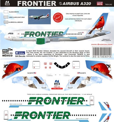 1:144 Frontier Airlines (2015 cs) Airbus A.320 "Orville the Red Cardinal"