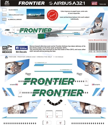 1:144 Frontier Airlines Airbus A.321 "Virginia the Wolf"