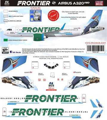 1:144 Frontier Airlines Airbus A.320 NEO "Weston the Woodpecker"