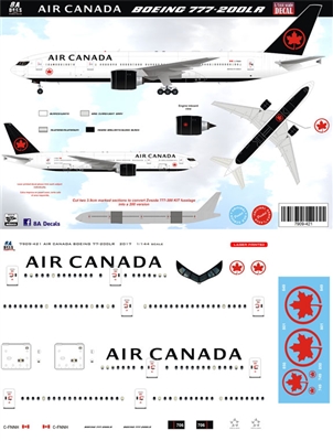 1:144 Air Canada (2017 cs) Boeing 777-200ER (Full laser printed)