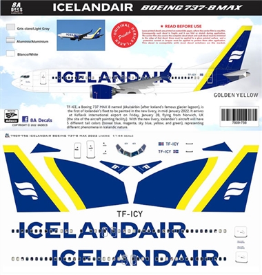 1:144 Icelandair (2022 cs) 'Golden Yellow' Boeing 737-MAX8