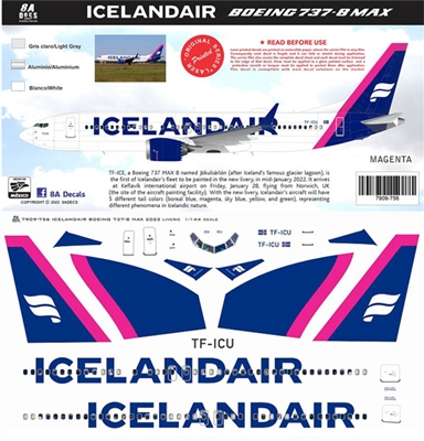 1:144 Icelandair (2022 cs) 'Magenta' Boeing 737-MAX8
