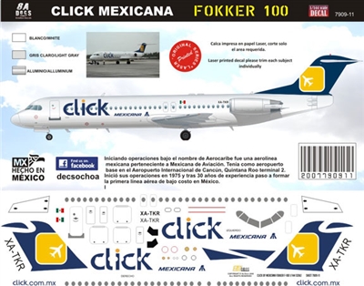 1:200 Click Mexicana (1998 cs) Fokker 100