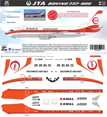 1:200 JAL Japan TransOcean Air Southwest Airlines Boeing 737-400