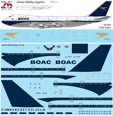 1:200 BOAC Boeing 747-136 (full laser decal with Gold Foil Elements)