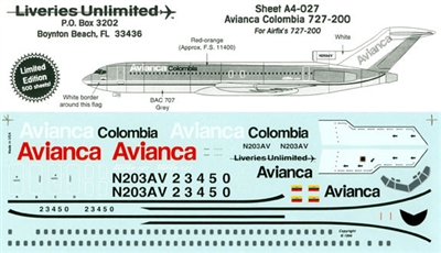 1:144 Avianca Colombia Boeing 727-200