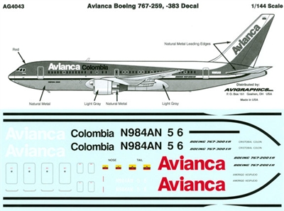 1:144 Avianca Colombia Boeing 767-200/-300