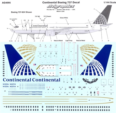1:144 Continental Boeing 737's