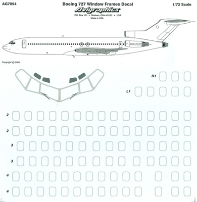 1:72 Silver Window Frames, Boeing 727's