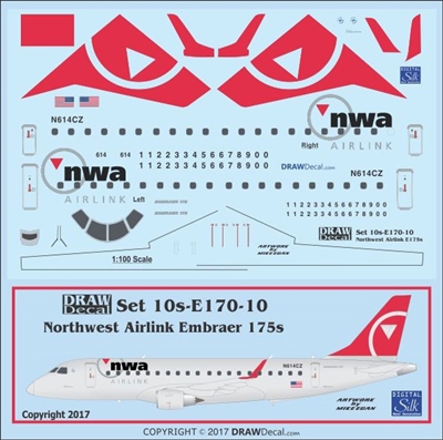 1:100 NWA Northwest Airlink Embraer 175