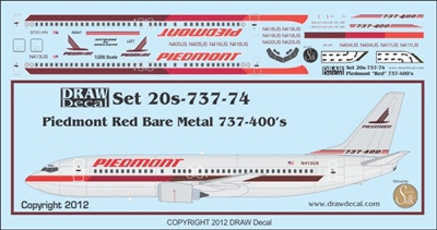1:200 Piedmont (metal cs, red stripe) Boeing 737-400