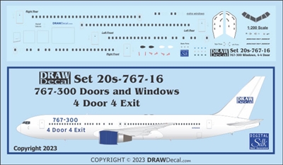 1:200 Boeing 767-300 Windows, 4 Door, 4 Overwing Exits