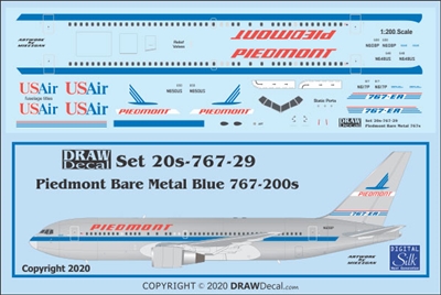 1:200 Piedmont (Bare Metal, Blue cs) Boeing 767-200