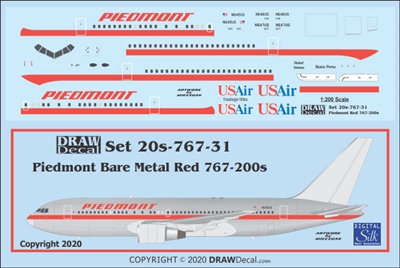 1:200 Piedmont (Bare Metal, Red cs) Boeing 767-200