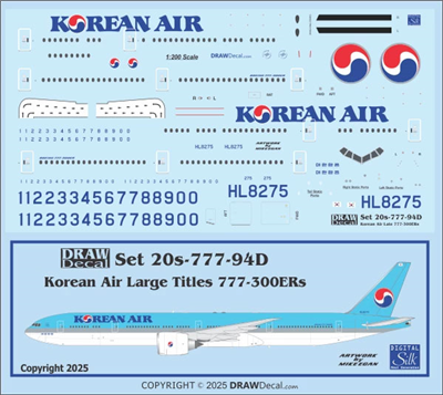 1:200 Korean Air (later scheme, larger titles) Boeing 777-300ER