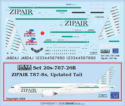 1:200 ZIPAIR Tokyo (2022 Second Revised Tail Logo) Boeing 787-8