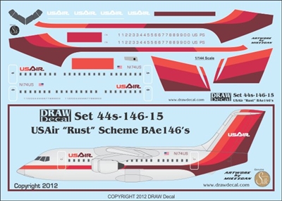 1:144 US Air (red cs) Bae 146-200
