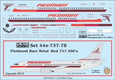 1:144 Piedmont (metal, red cs) Boeing 737-300