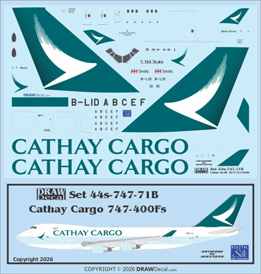 1:144 Cathay Pacific Cargo (2015 cs, Large Titles) Boeing 747-400F