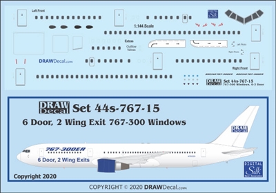 1:144 Boeing 767-300 Windows, 6 Doors, 2 Overwing Exits