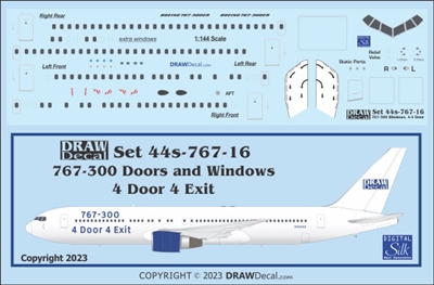 1:144 Boeing 767-300 Windows, 4 Doors, 4 Overwing Exits