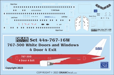 1:144 Boeing 767-300 White Doors & Windows, 4 Doors, 4 Overwing Exits