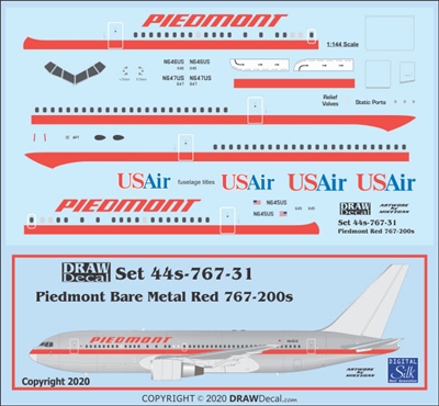 1:144 Piedmont (Bare Metal, Red cs) Boeing 767-200