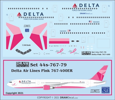 1:144 Delta Airlines (2007 pink 'Breat Cancer Awareness' cs) Boeing 767-400ER