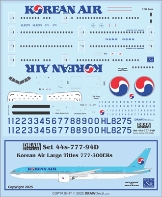 1:144 Korean Air (later scheme, larger titles) Boeing 777-300ER