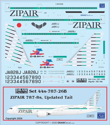 1:144 ZIPAIR Tokyo Boeing 787-8 (Second Revised Tail Logo)