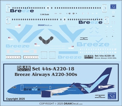 1:144 Breeze Airways Airbus A.220-300