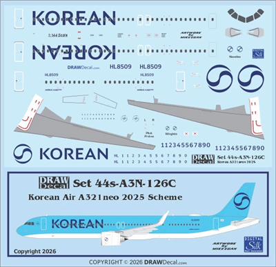 1:144 Korean Air (2026 cs) Airbus A.321NEO (with Corogard)