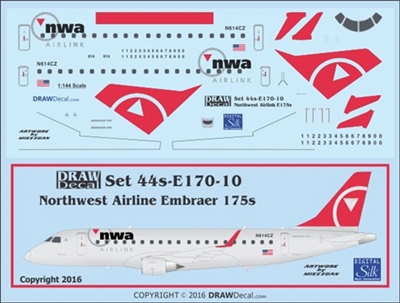 1:144 NWA Northwest Airlink Embraer 175