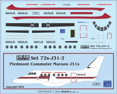 1:144 Piedmont Commuter (maroon stripes) Bae 3101 Jetstream 31