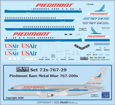 1:72 Piedmont (Bare Metal, Blue cs) Boeing 767-200