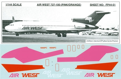 1:144 Air West (Orange & Pink) Boeing 727-100