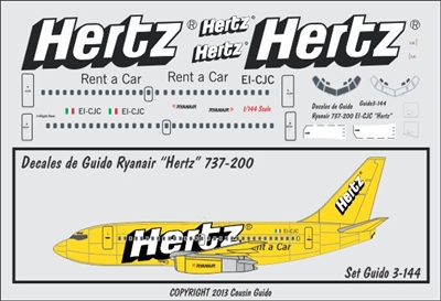 1:144 Ryanair 'Hertz Rent A Car' Boeing 737-200