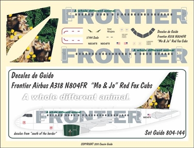 1:144 Frontier Airbus A.318 N804FR 'Mo & Jo' Red Fox Cubs