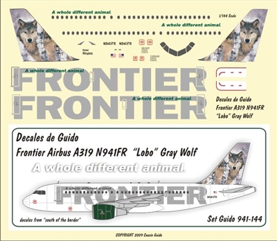 1:144 Frontier Airbus A.319 N941FR 'Lobo' the Gray Wolf