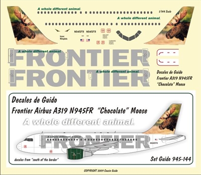 1:144 Frontier Airbus A.319 N945FR. 'Chocolate' the Moose