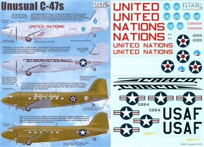 1:72 Unusual Douglas C.47 - United Nations Canada, USAF / Carco Air Service,  USAAF / Northeast Airlines,  USAF / Military Air Attache:  American Legation, Wellington