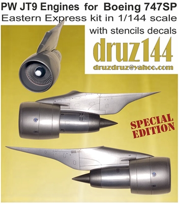 1:144 Pratt & Whitney PW JT9D Engines (4) for Boeing 747SP