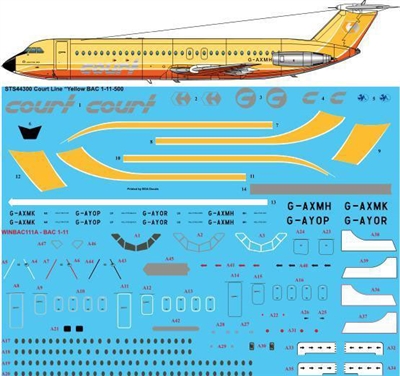 1:144 Court Line (yellow cs) BAC 1-11-500