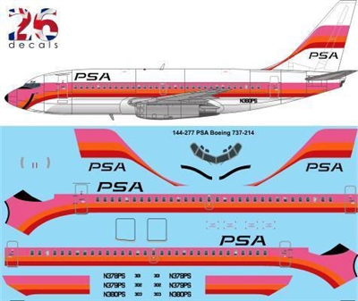 1:144 PSA Pacific Southwest Airlines  (pink/orange/red) Boeing 737-200