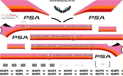 1:144 PSA Pacific Southwest Airlines  (pink/orange/red) Boeing 727-200