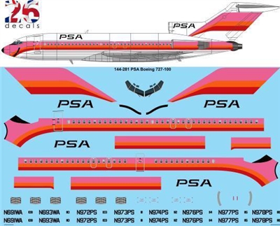 1:144 PSA Pacific Southwest Airlines (pink/orange/red) Boeing 727-100