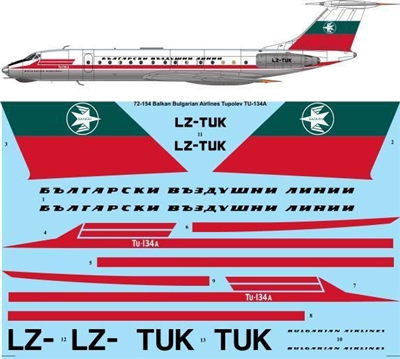 1:72 Balkan Bulgarian (early cs) Tupolev 134A