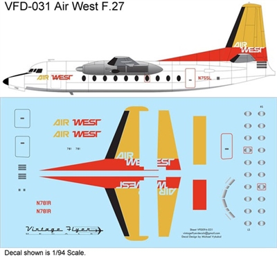 1:94 AirWest (gold/red cs) Fokker F.27