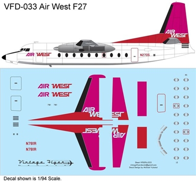 1:94 AirWest (pink/red cs) Fokker F.27