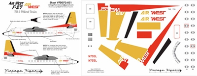 1:72 AirWest (gold/red cs) Fokker F.27